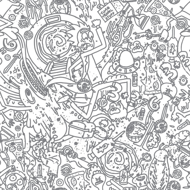 Rick and Morty Doodle Grey Peel & Stick Wallpaper with Novelty Graphics - York RMK12446RL