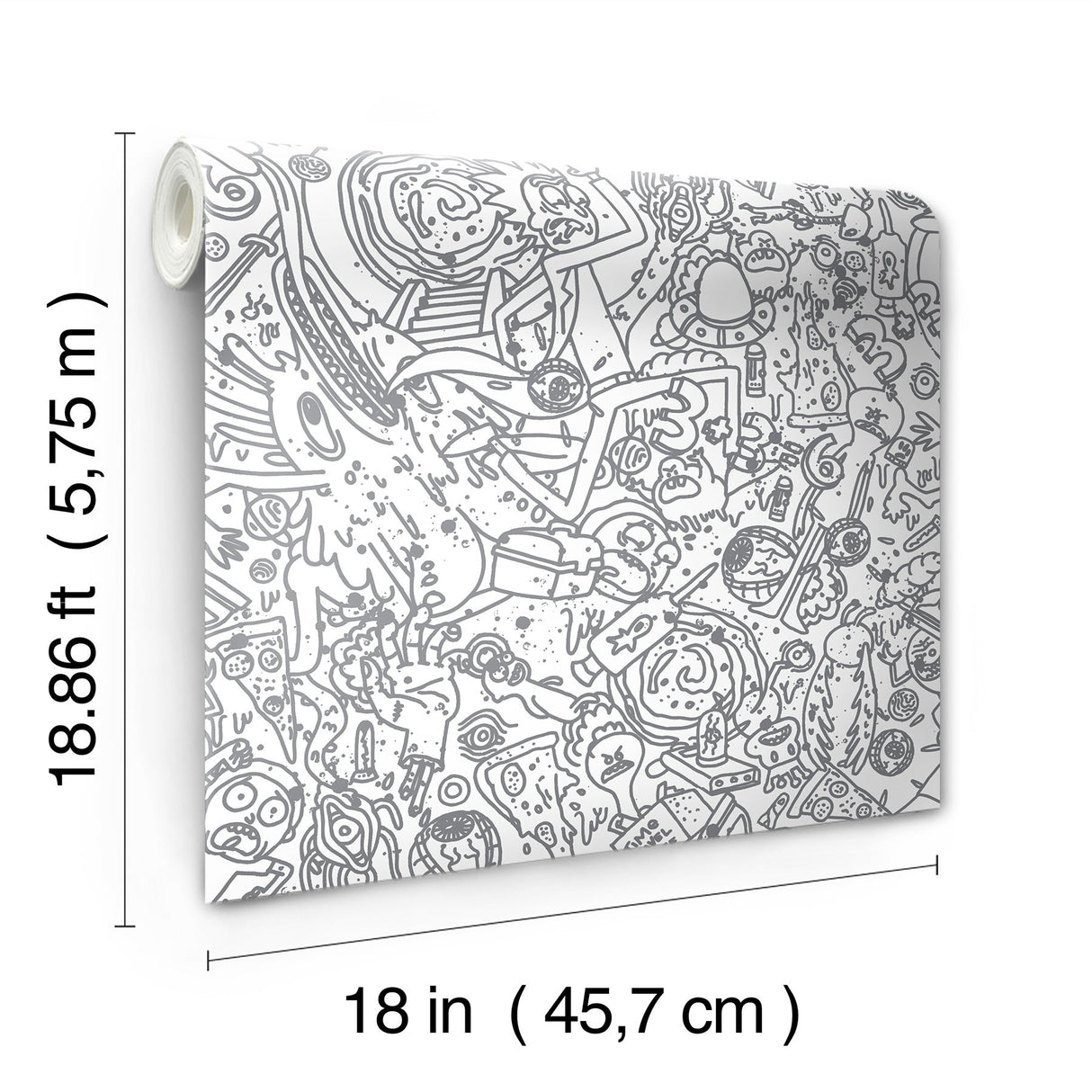 Rick and Morty Doodle Grey Peel & Stick Wallpaper with Novelty Graphics - York RMK12446RL