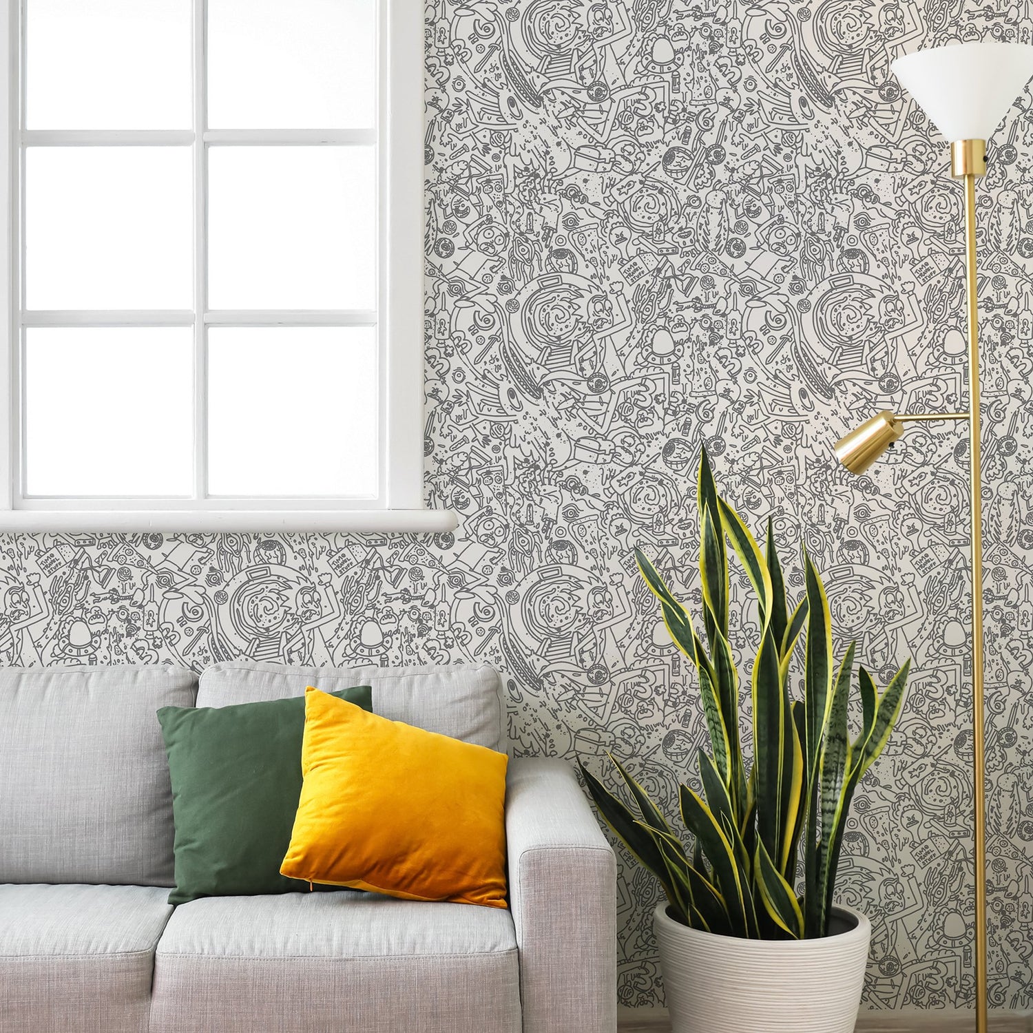 Rick and Morty Doodle Grey Peel & Stick Wallpaper with Novelty Graphics - York RMK12446RL