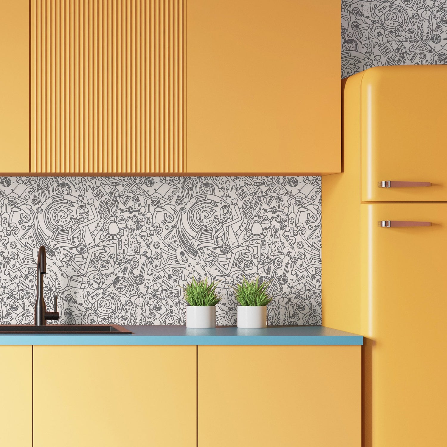 Rick and Morty Doodle Grey Peel & Stick Wallpaper with Novelty Graphics - York RMK12446RL