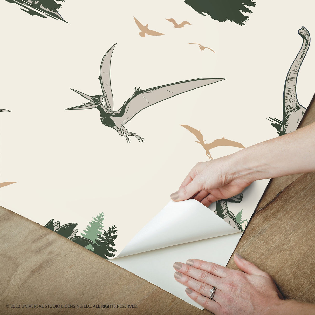 Jurassic World: Dominion Vintage Dinosaurs Green Peel & Stick Wallpaper with Novelty Whimsical Pattern - York RMK12447RL