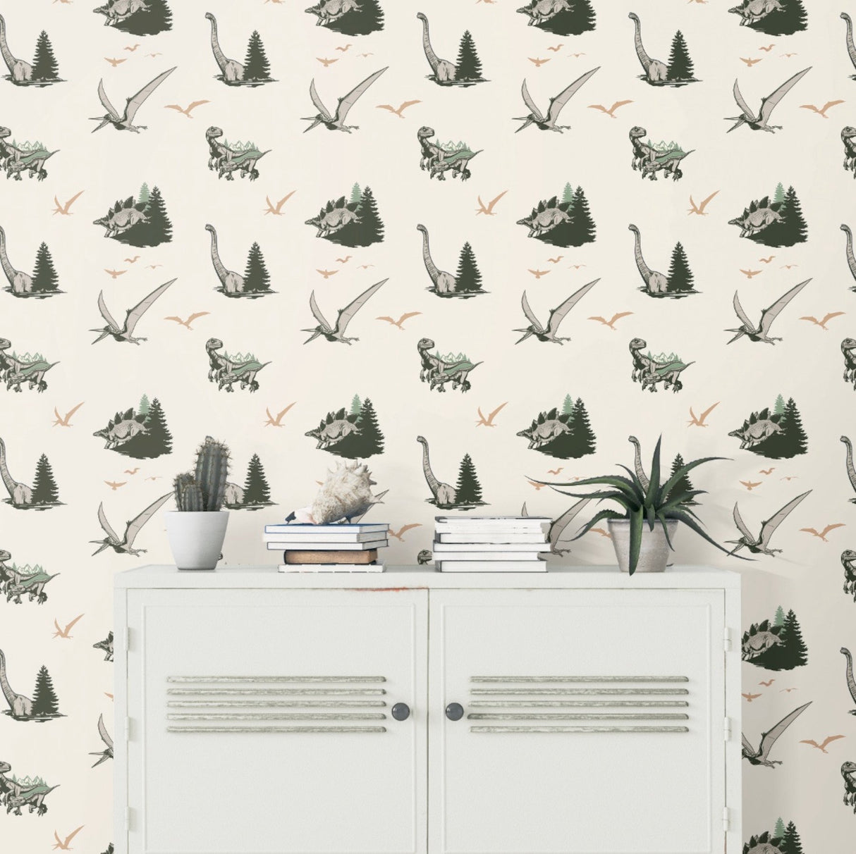 Jurassic World: Dominion Vintage Dinosaurs Green Peel & Stick Wallpaper with Novelty Whimsical Pattern - York RMK12447RL
