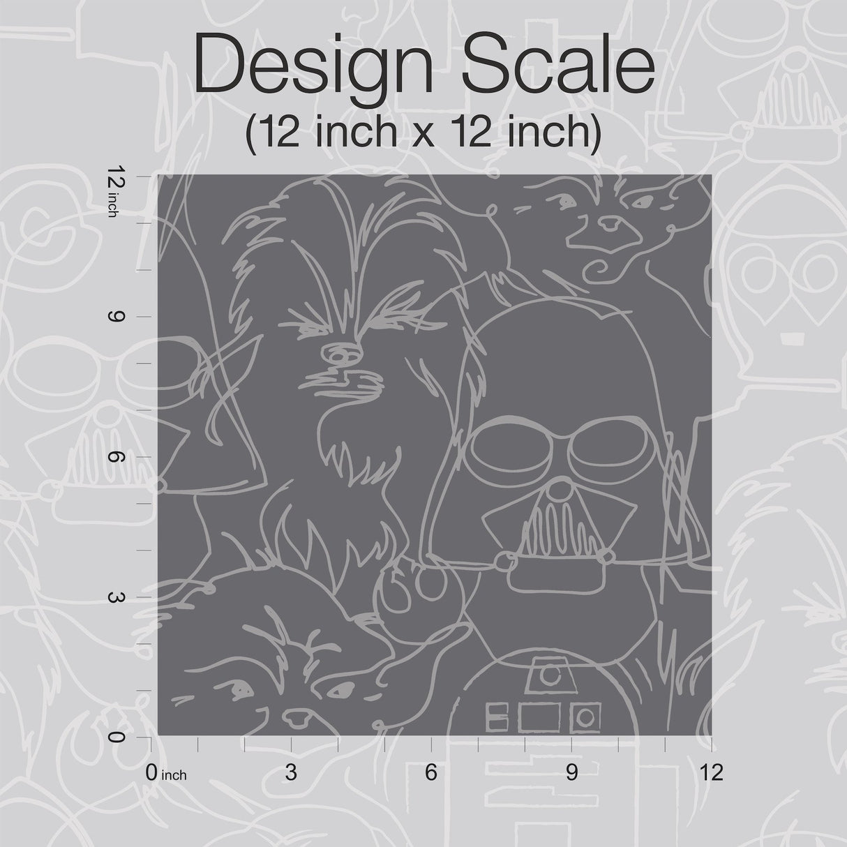 Star Wars Saga Line Sketches Grey Peel & Stick Wallpaper with Licensed Novelty Line-Art Pattern - York RMK12453PL