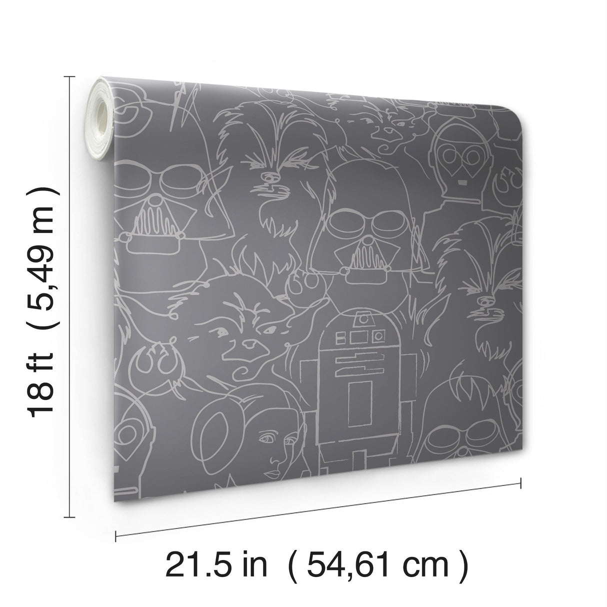 Star Wars Saga Line Sketches Grey Peel & Stick Wallpaper with Licensed Novelty Line-Art Pattern - York RMK12453PL