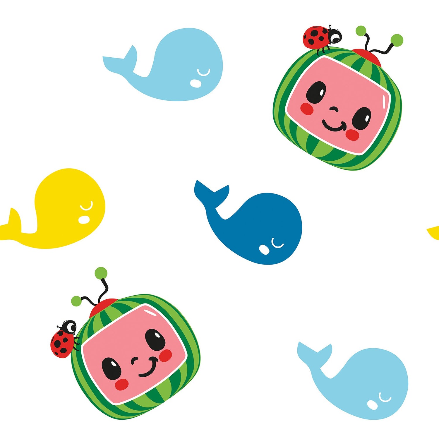 CoComelon Multicolor Wallpaper with Cartoon Whales & Logo Peel & Stick Kids Novelty - York RMK12460RL