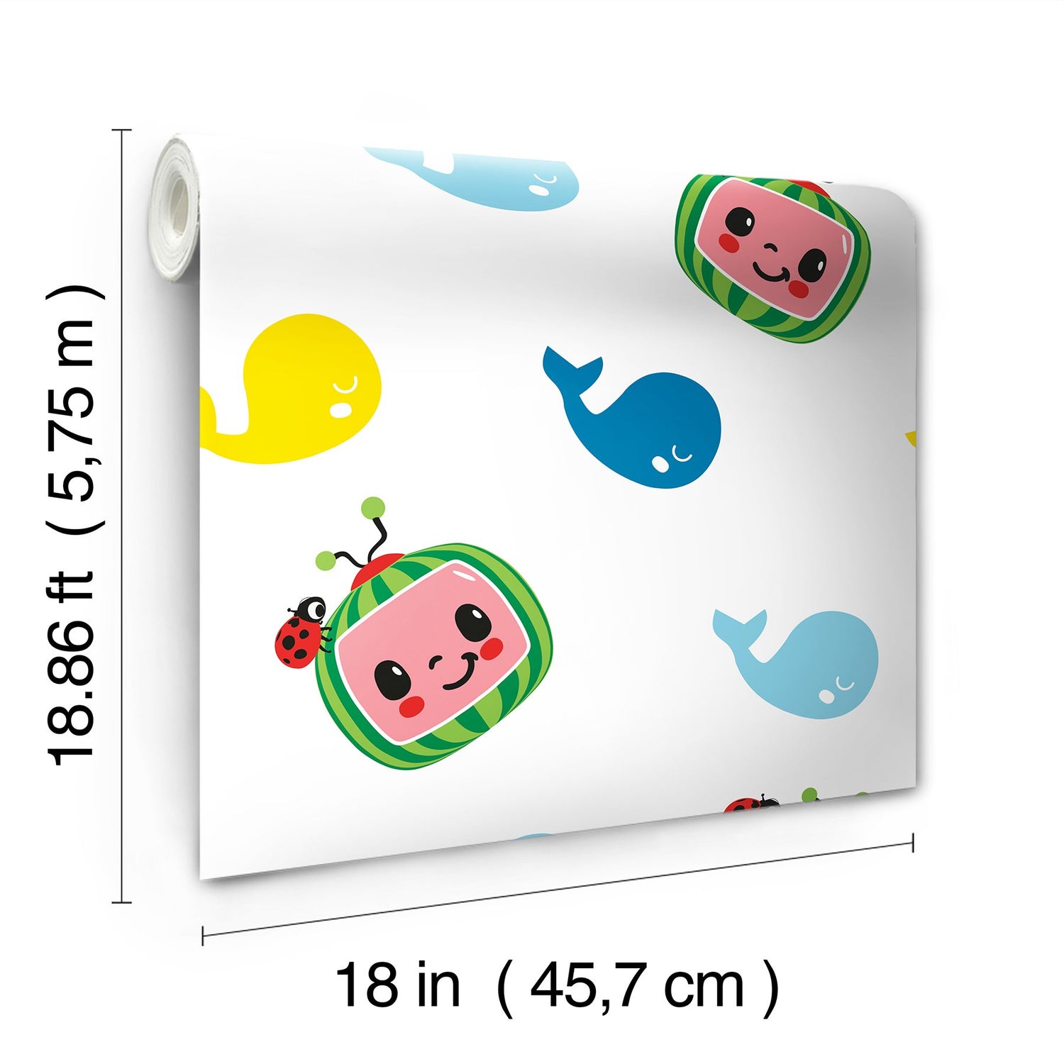 CoComelon Multicolor Wallpaper with Cartoon Whales & Logo Peel & Stick Kids Novelty - York RMK12460RL