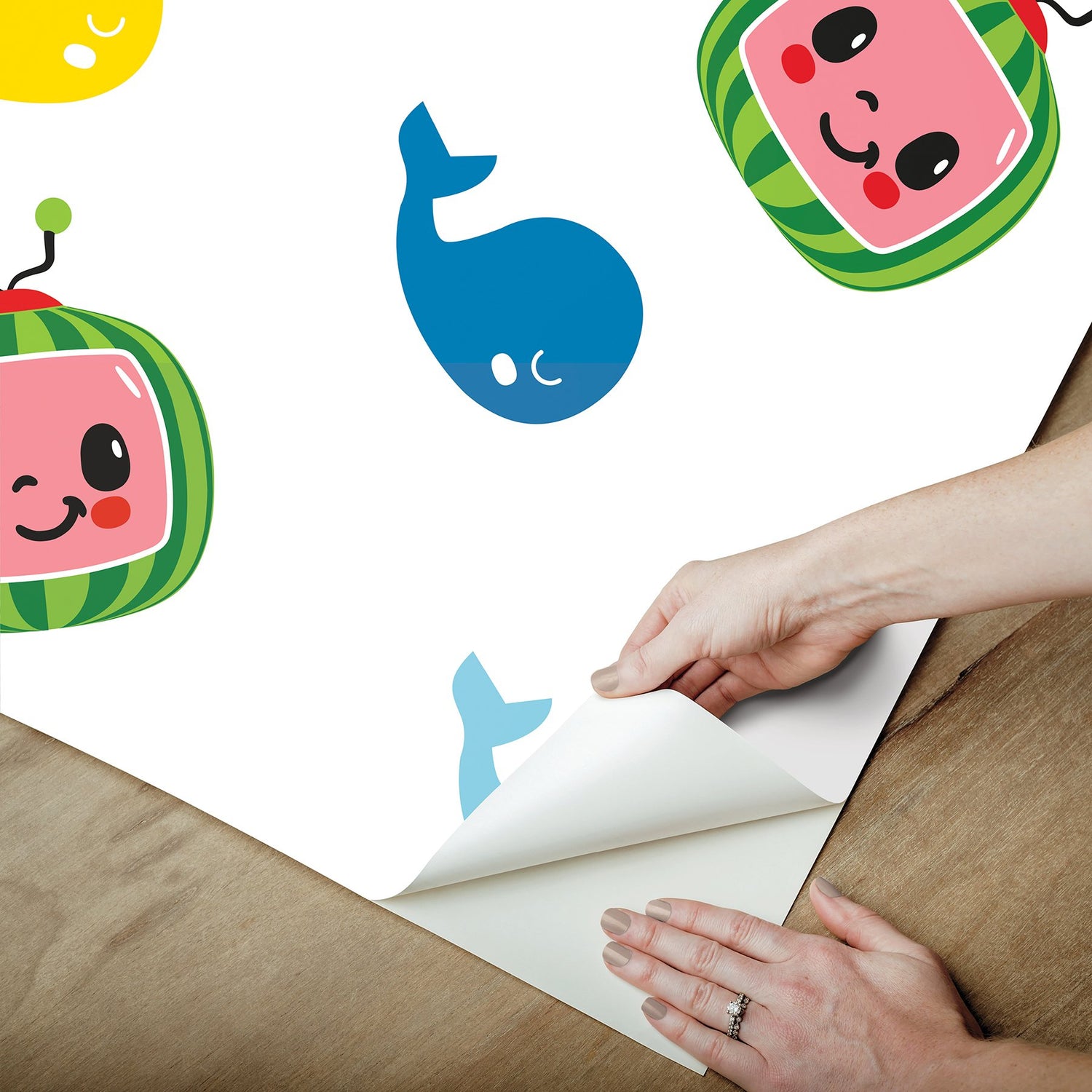 CoComelon Multicolor Wallpaper with Cartoon Whales & Logo Peel & Stick Kids Novelty - York RMK12460RL