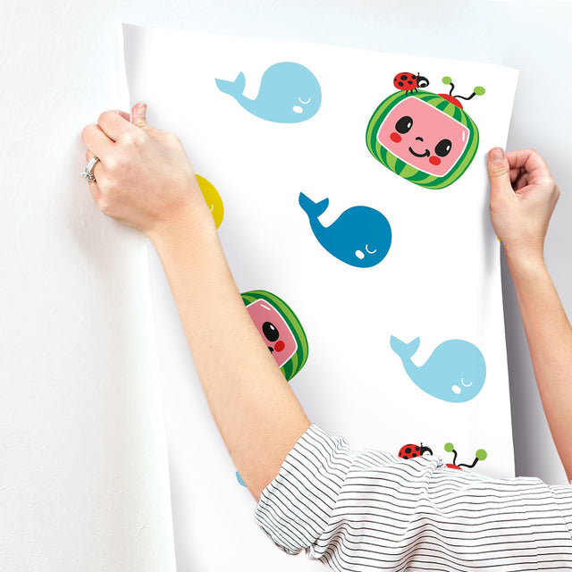 CoComelon Multicolor Wallpaper with Cartoon Whales & Logo Peel & Stick Kids Novelty - York RMK12460RL