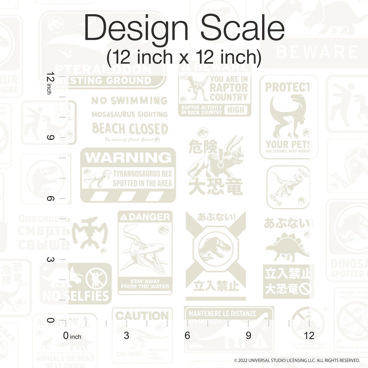 Jurassic World: Dominion Signs Beige Peel & Stick Wallpaper with Warning Sign Motif - York RMK12461RL