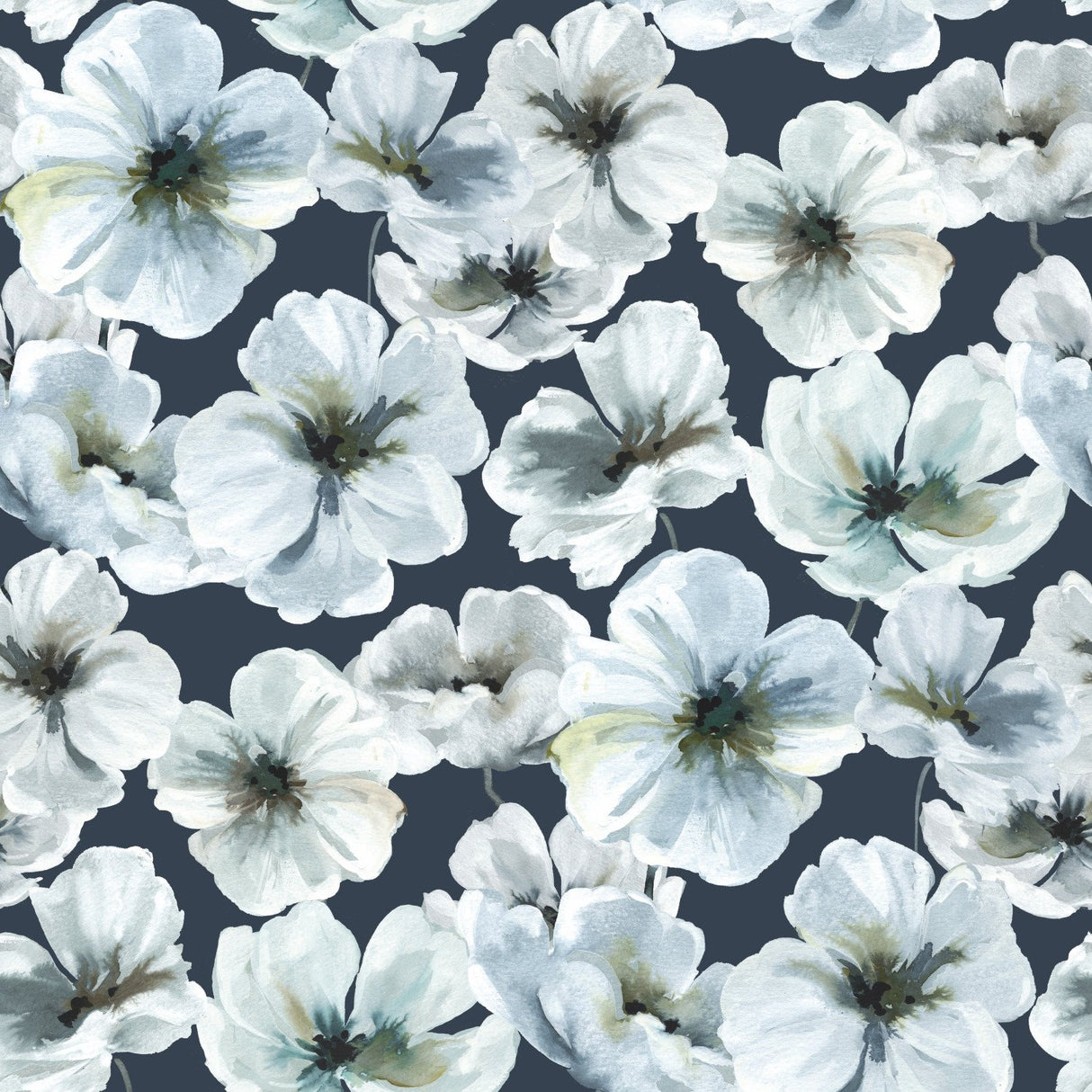 Hawthorn Blossom Navy Peel & Stick Wallpaper with Modern Botanical Floral Pattern - York RMK12516RL