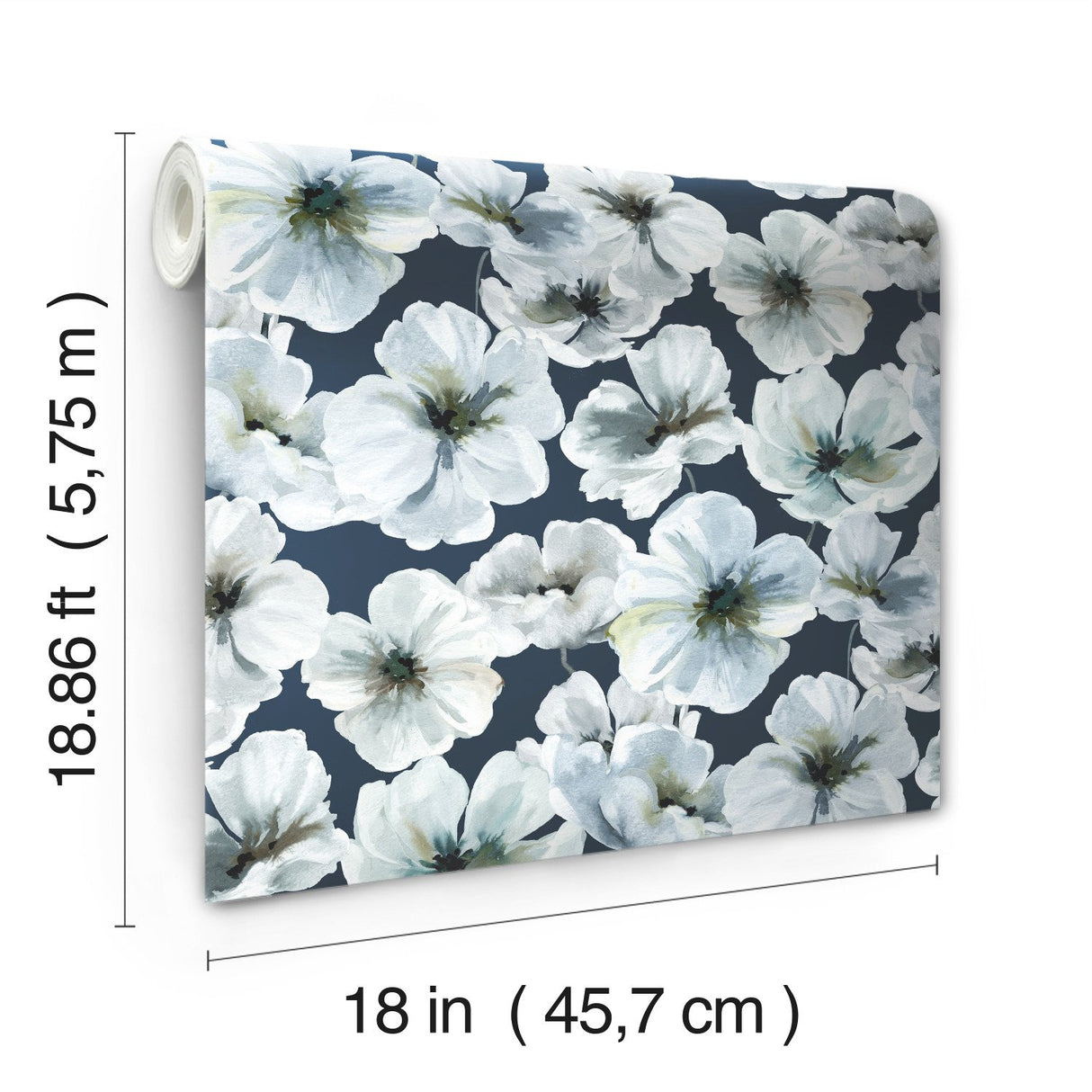 Hawthorn Blossom Navy Peel & Stick Wallpaper with Modern Botanical Floral Pattern - York RMK12516RL