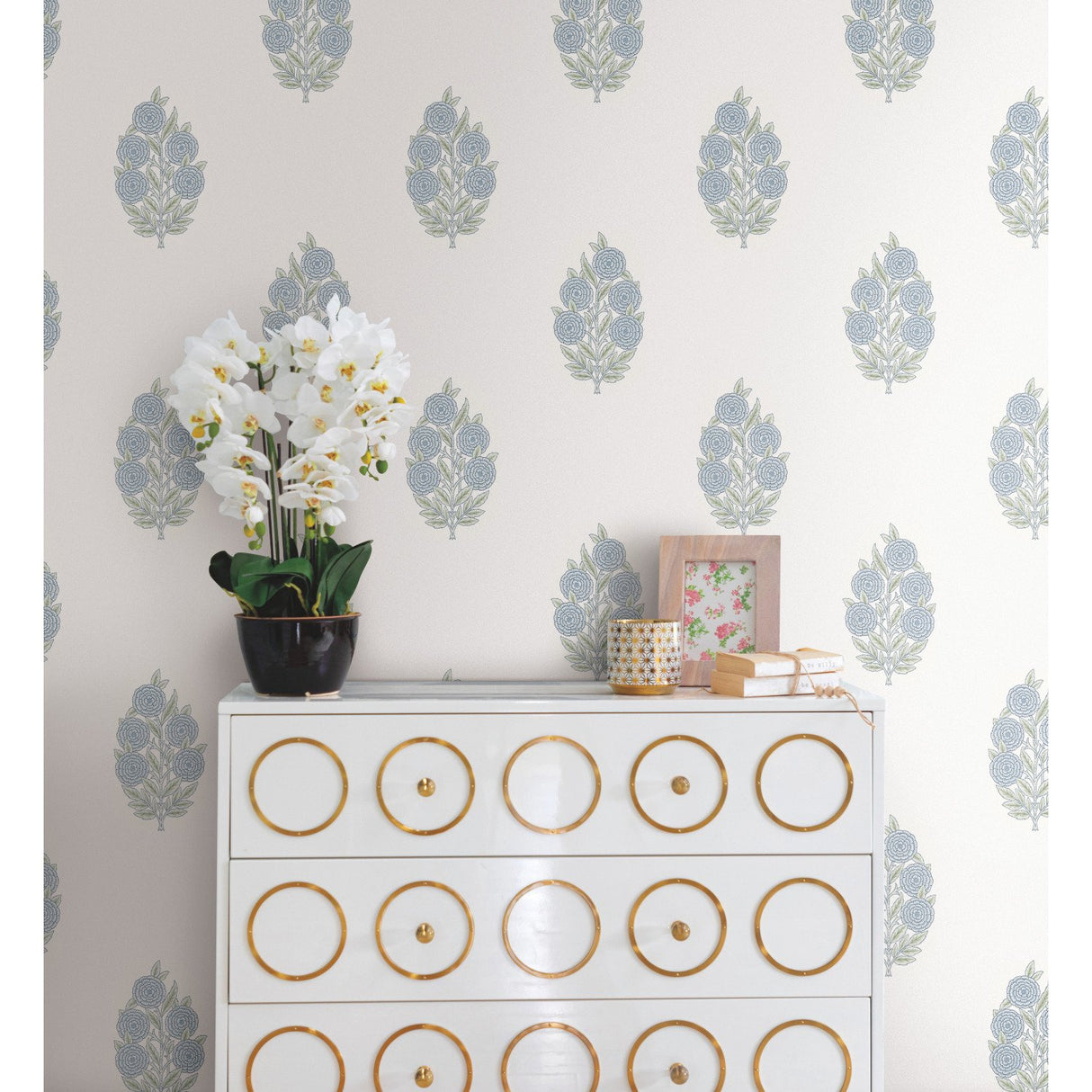 Dutch Floral Blue Peel & Stick Wallpaper with Modern Botanical Flowers Pattern - RoomMates RMK12517RL