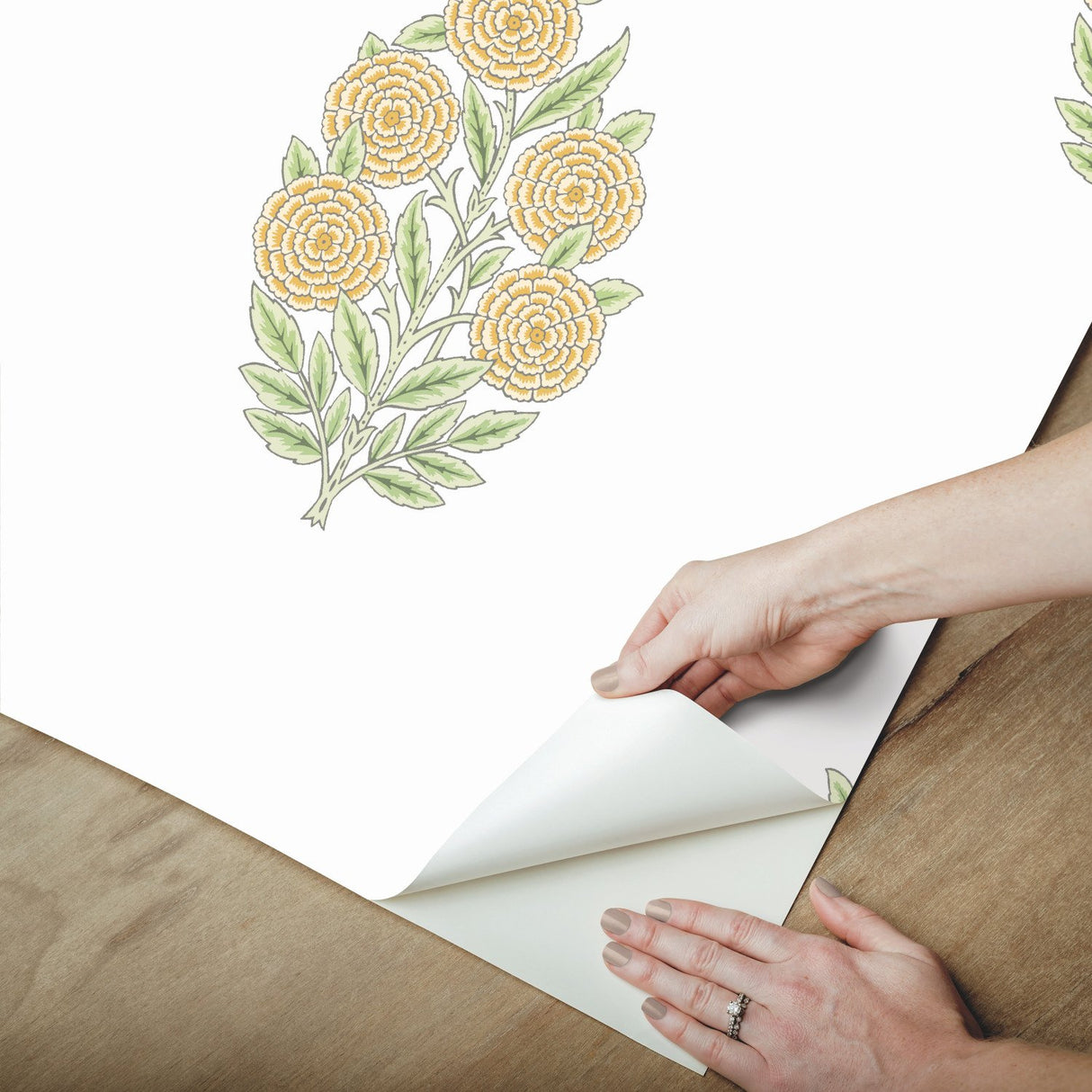 Dutch Floral Yellow Peel & Stick Wallpaper with Modern Botanical Flowers Pattern - York RMK12518RL