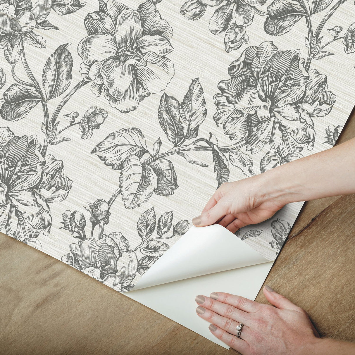 Flower Girl Charcoal Peel & Stick Wallpaper with Modern Botanical Flowers Pattern - York RMK12519RL
