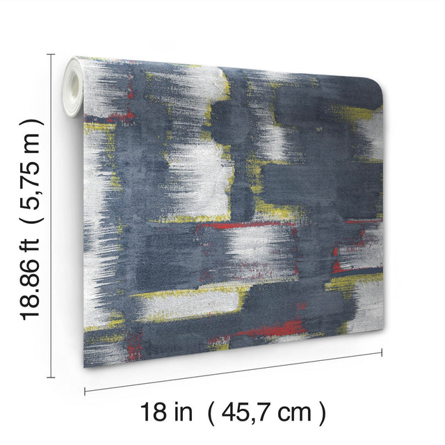 Modern Ikat Navy Peel & Stick Wallpaper with Abstract Ikat Pattern, Modern Style - York RMK12526RL