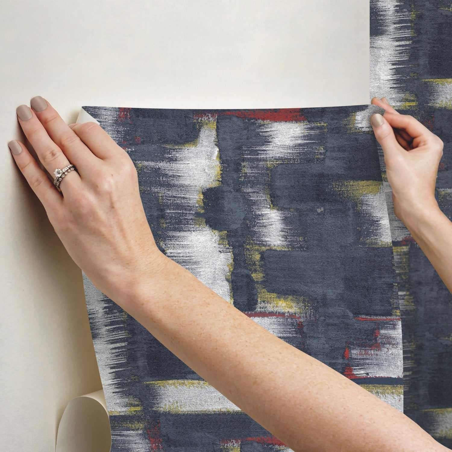 Modern Ikat Navy Peel & Stick Wallpaper with Abstract Ikat Pattern, Modern Style - York RMK12526RL
