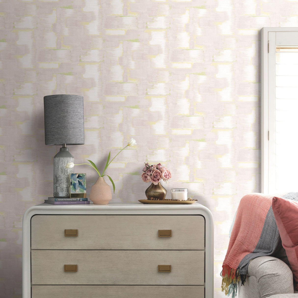 Modern Ikat Blush Peel & Stick Wallpaper with Abstract Ikat Pattern and Modern Style - York RMK12528RL