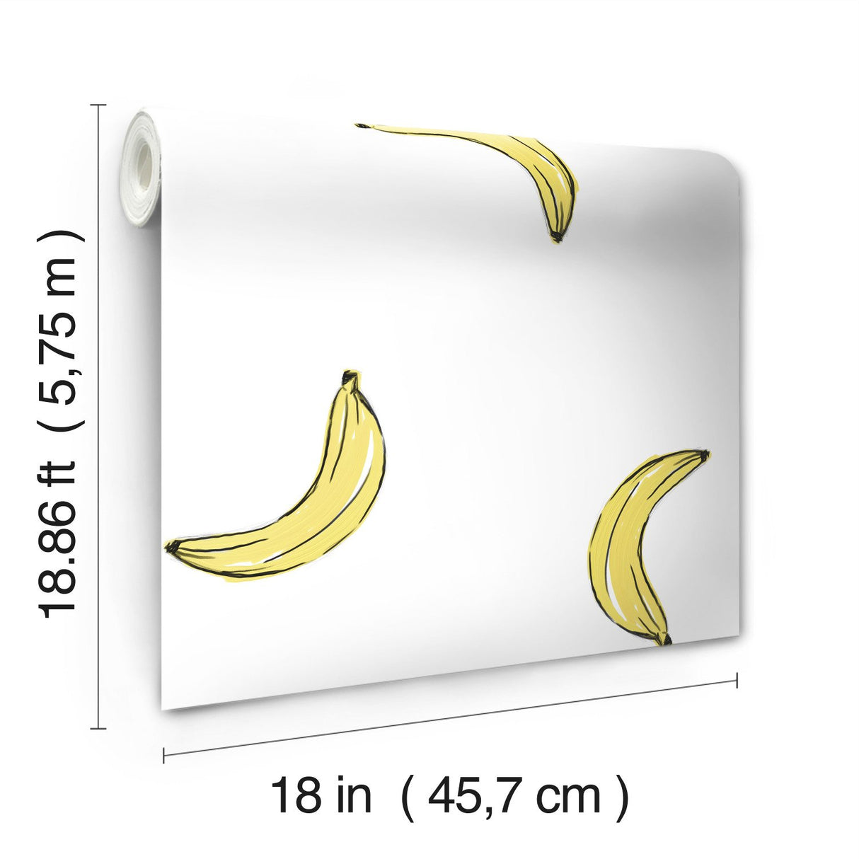 Banana Print Yellow Peel & Stick Wallpaper with Whimsical Novelty Pattern - York RMK12543RL