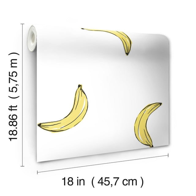 Banana Print Yellow Peel & Stick Wallpaper with Whimsical Novelty Pattern - York RMK12543RL
