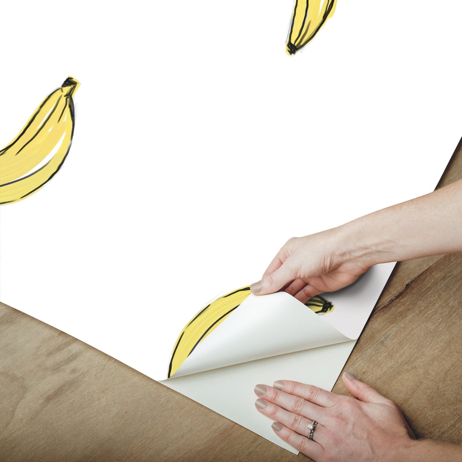 Banana Print Yellow Peel & Stick Wallpaper with Whimsical Novelty Pattern - York RMK12543RL