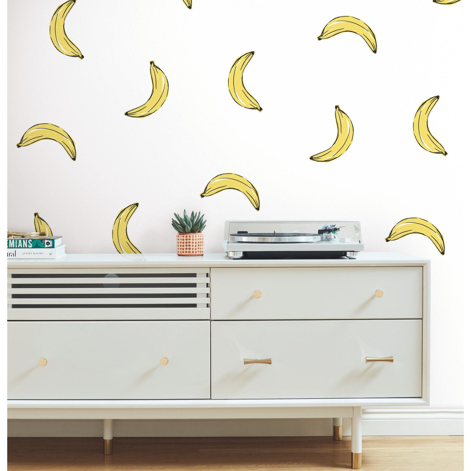 Banana Print Yellow Peel & Stick Wallpaper with Whimsical Novelty Pattern - York RMK12543RL