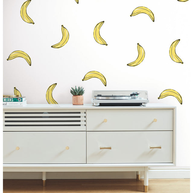Banana Print Yellow Peel & Stick Wallpaper with Whimsical Novelty Pattern - York RMK12543RL