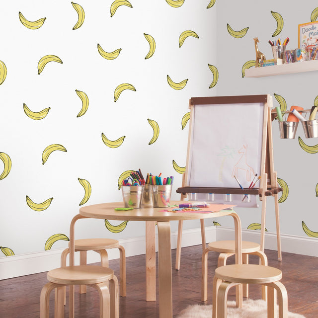 Banana Print Yellow Peel & Stick Wallpaper with Whimsical Novelty Pattern - York RMK12543RL