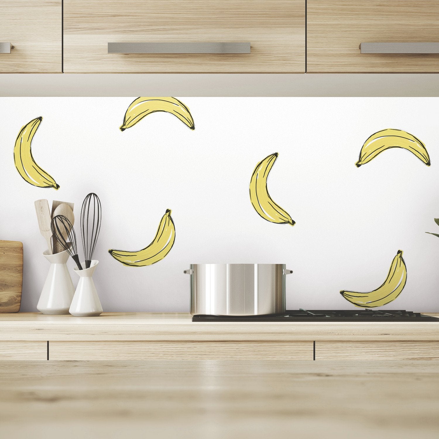 Banana Print Yellow Peel & Stick Wallpaper with Whimsical Novelty Pattern - York RMK12543RL
