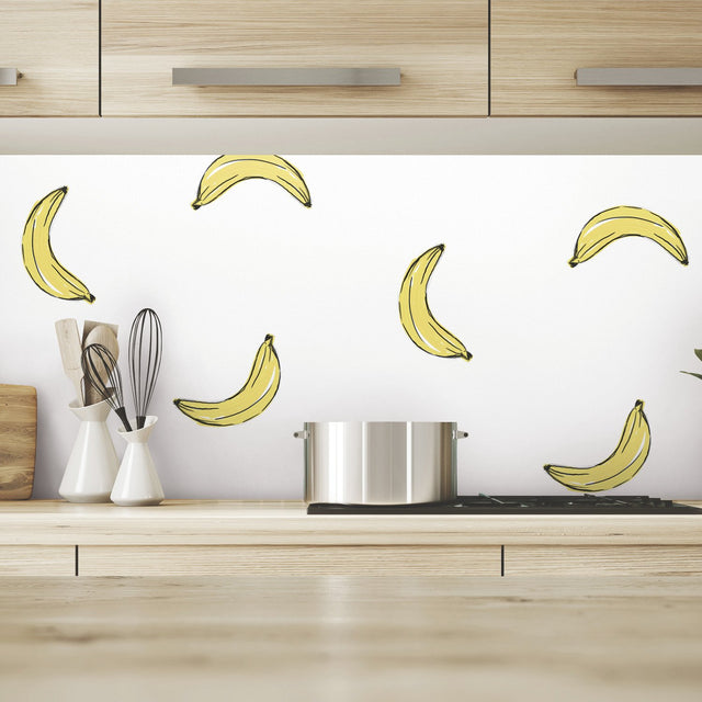 Banana Print Yellow Peel & Stick Wallpaper with Whimsical Novelty Pattern - York RMK12543RL