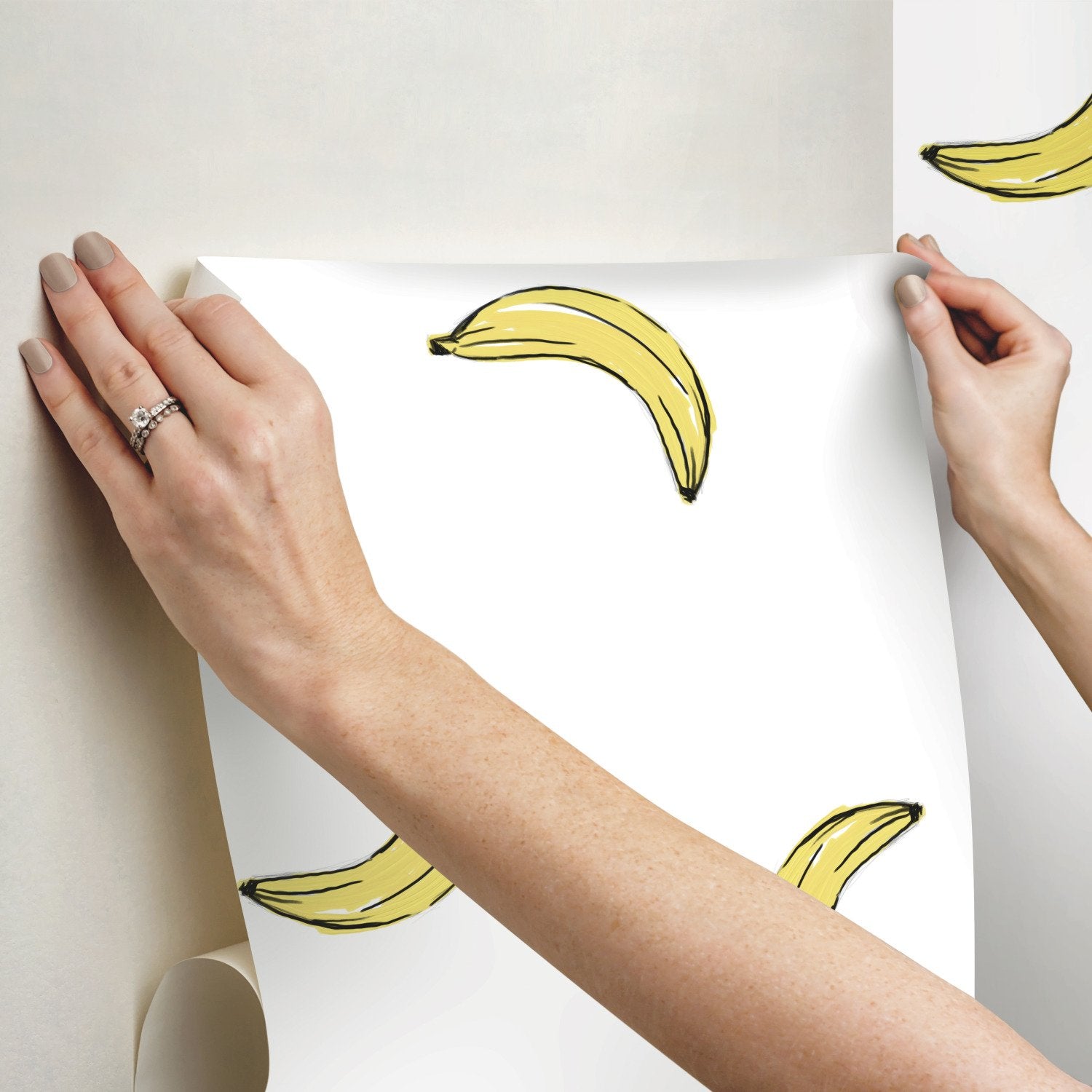 Banana Print Yellow Peel & Stick Wallpaper with Whimsical Novelty Pattern - York RMK12543RL