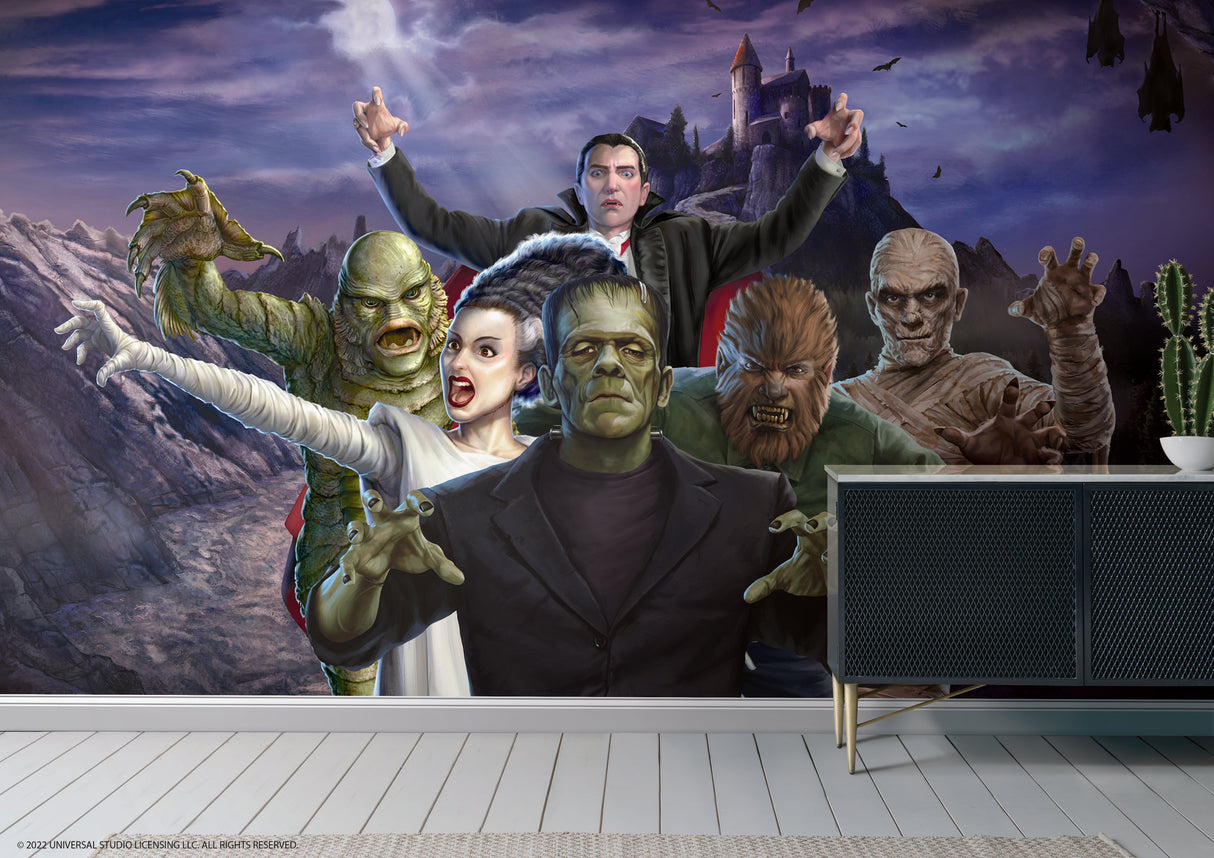 Universal Studios Iconic Monsters Blue Peel & Stick Wall Mural with Whimsical Licensed Novelty Pattern - York RMK12552M