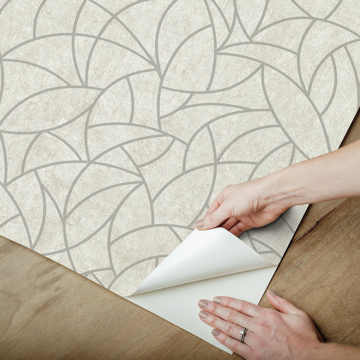 Modern Crescent Moon Taupe & Silver Geometric Peel & Stick Wallpaper - York RMK12568PL