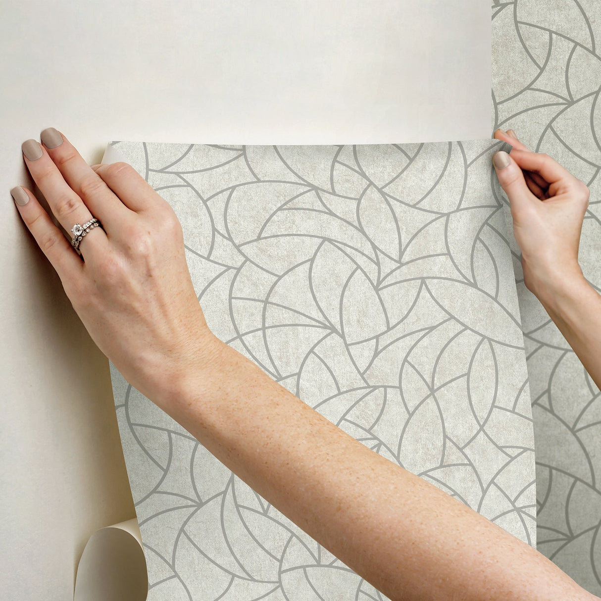 Modern Crescent Moon Taupe & Silver Geometric Peel & Stick Wallpaper - York RMK12568PL