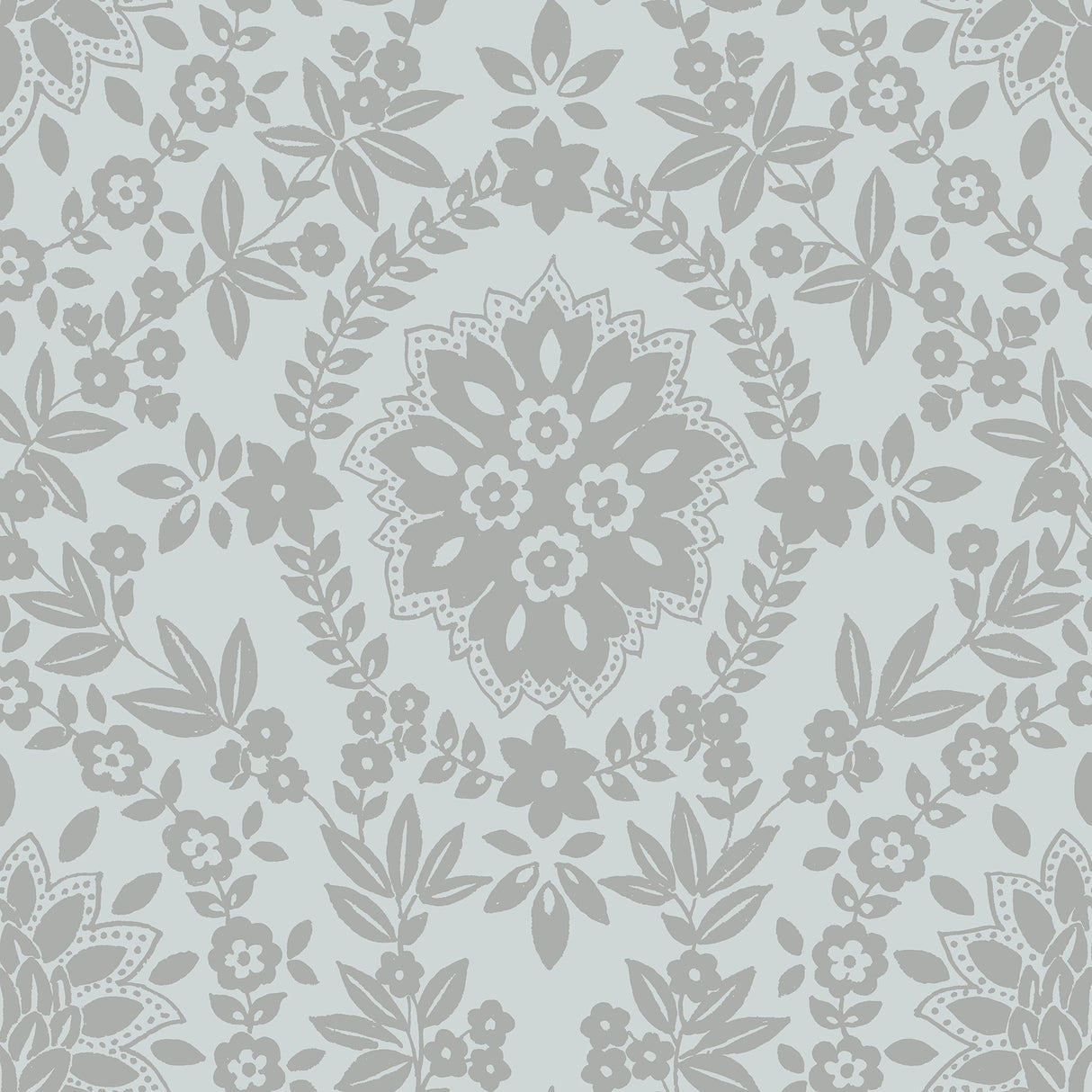 Boho Baroque Damask Blue & Silver Peel & Stick Wallpaper with Bohemian Damask Pattern - York RMK12573PL