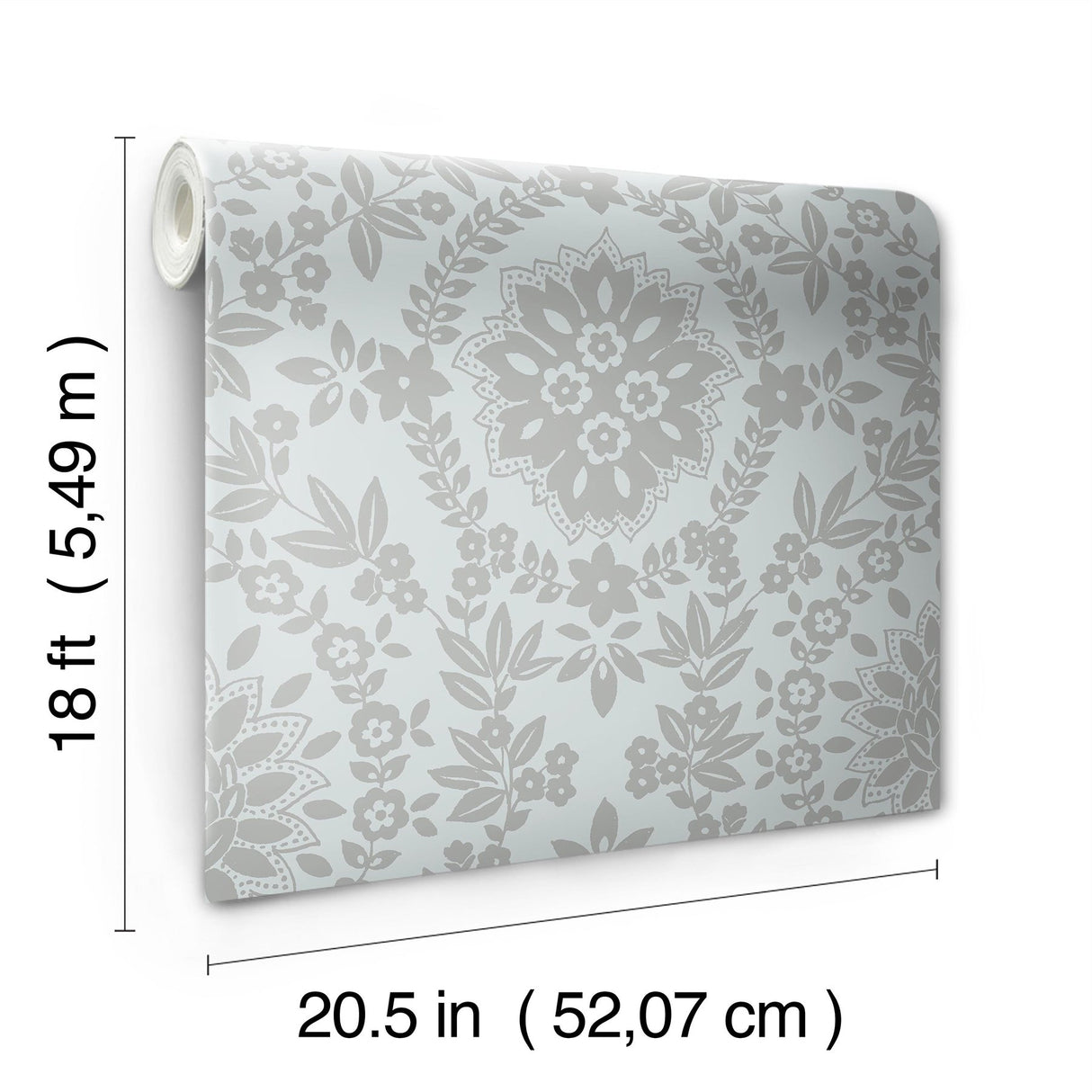 Boho Baroque Damask Blue & Silver Peel & Stick Wallpaper with Bohemian Damask Pattern - York RMK12573PL