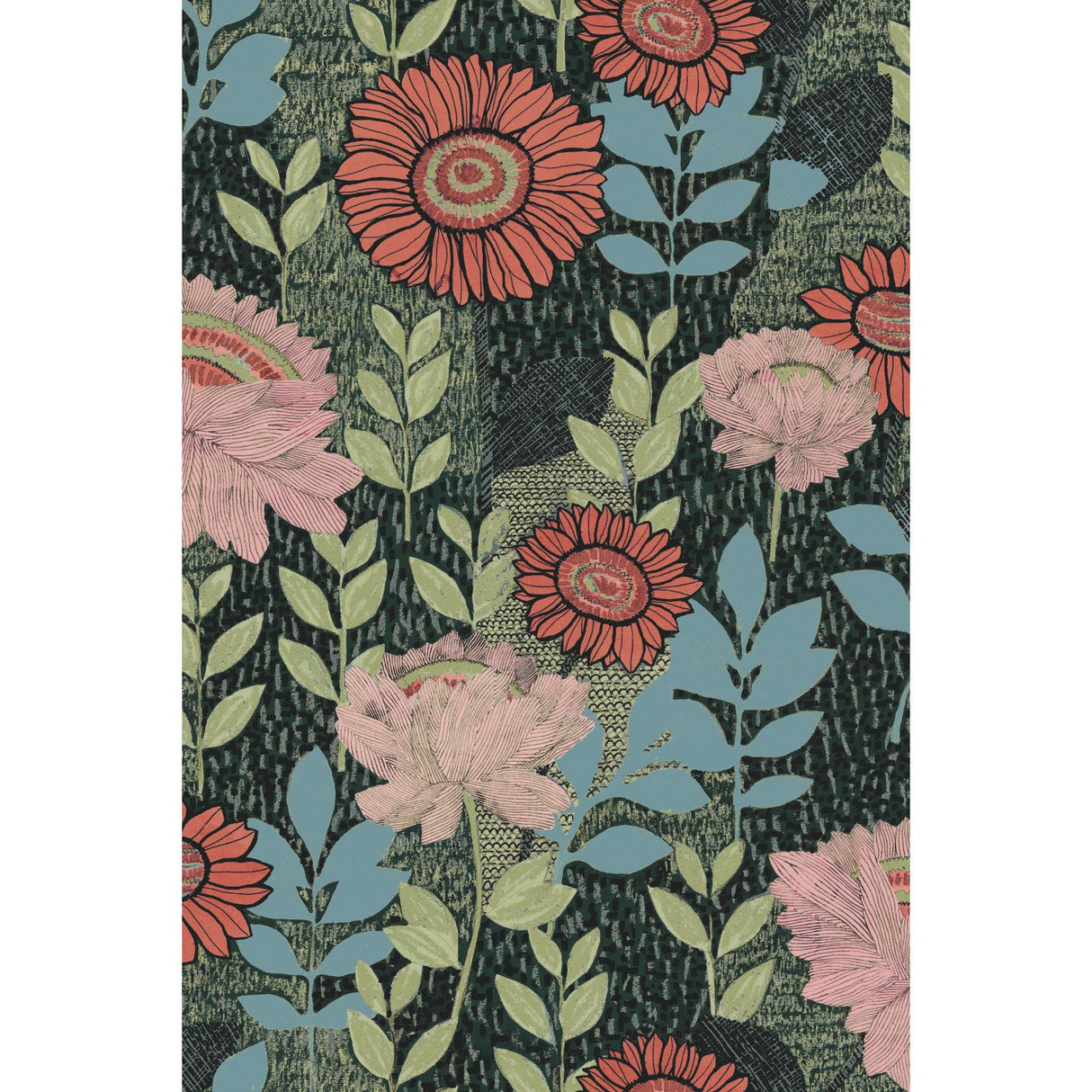 Botanical Garden Green Peel & Stick Wallpaper with Modern Botanical Flowers Pattern - York RMK12575RL