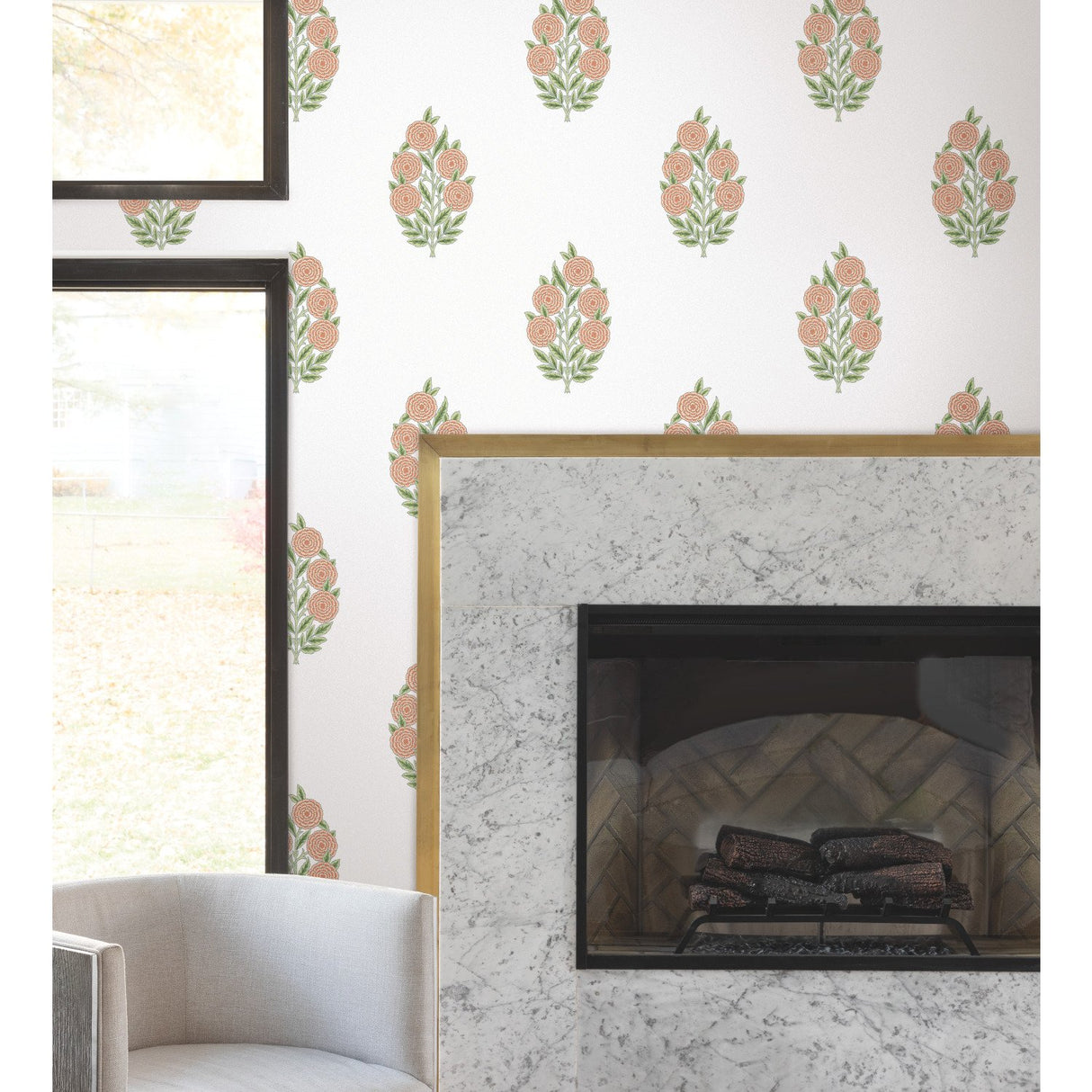 Dutch Floral Coral Peel & Stick Wallpaper with Botanical Flower Motif - York RMK12576RL
