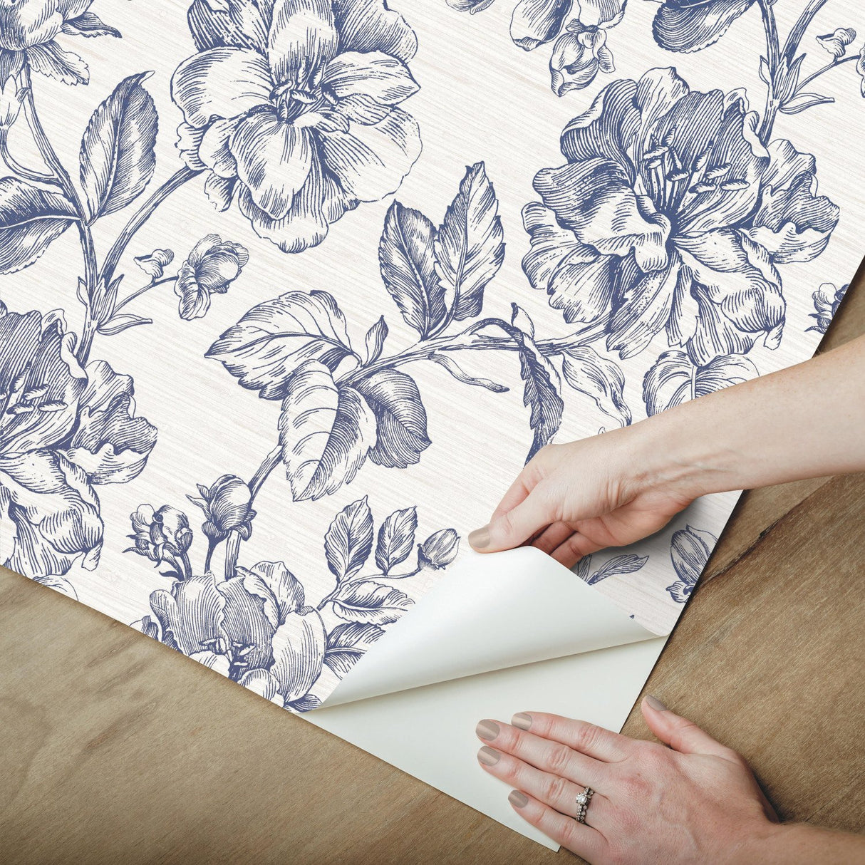 Flower Girl Blue Peel & Stick Wallpaper with Modern Botanical Floral Pattern - York RMK12577RL