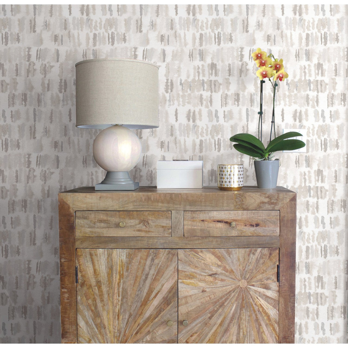 Watercolor Fountain Neutral Peel & Stick Wallpaper with Whimsical Geometric Abstract Pattern - York RMK12579RL