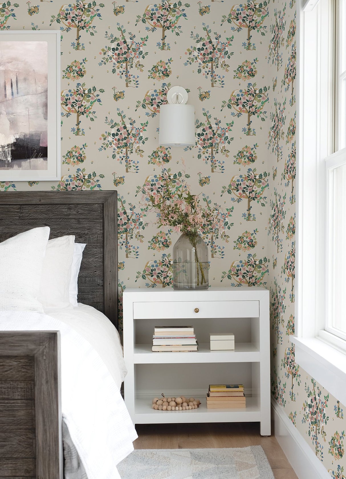 Flowering Peace Tree Taupe Peel & Stick Wallpaper with Botanical Trees - York RMK12585PLW