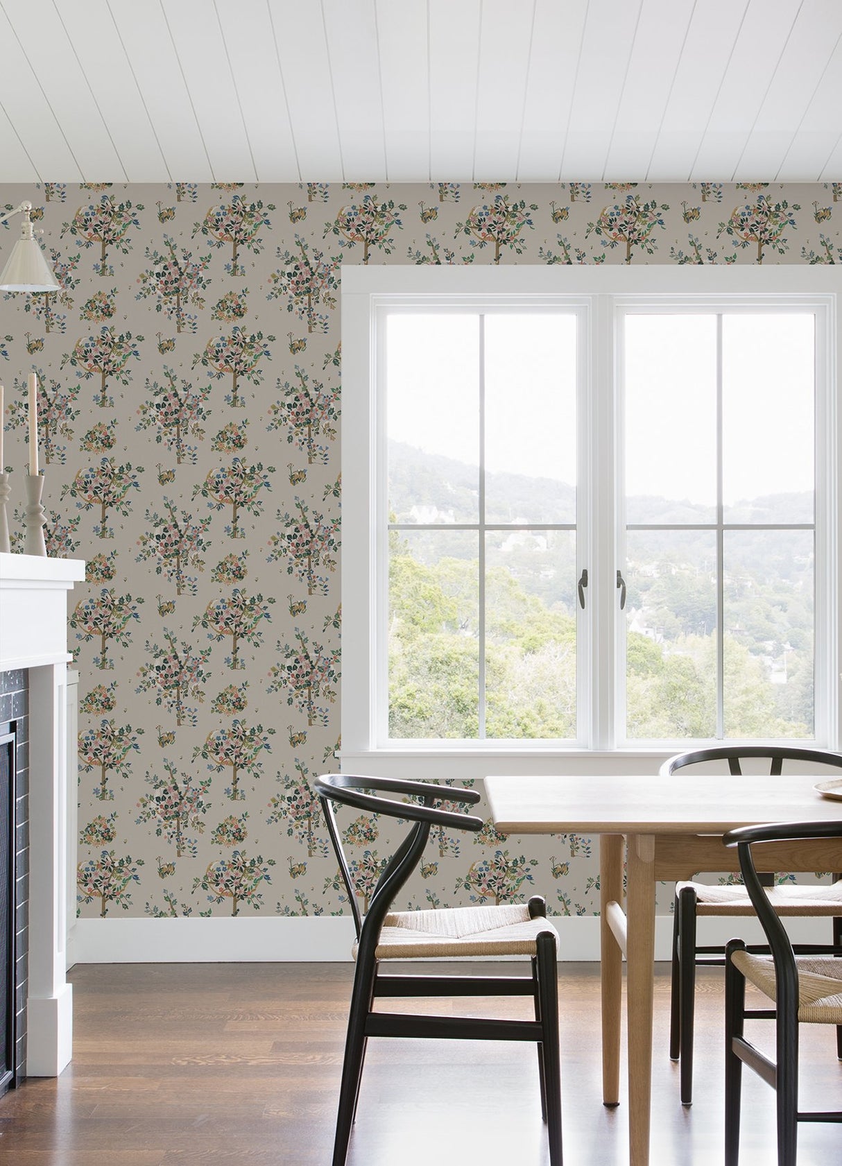 Flowering Peace Tree Taupe Peel & Stick Wallpaper with Botanical Trees - York RMK12585PLW