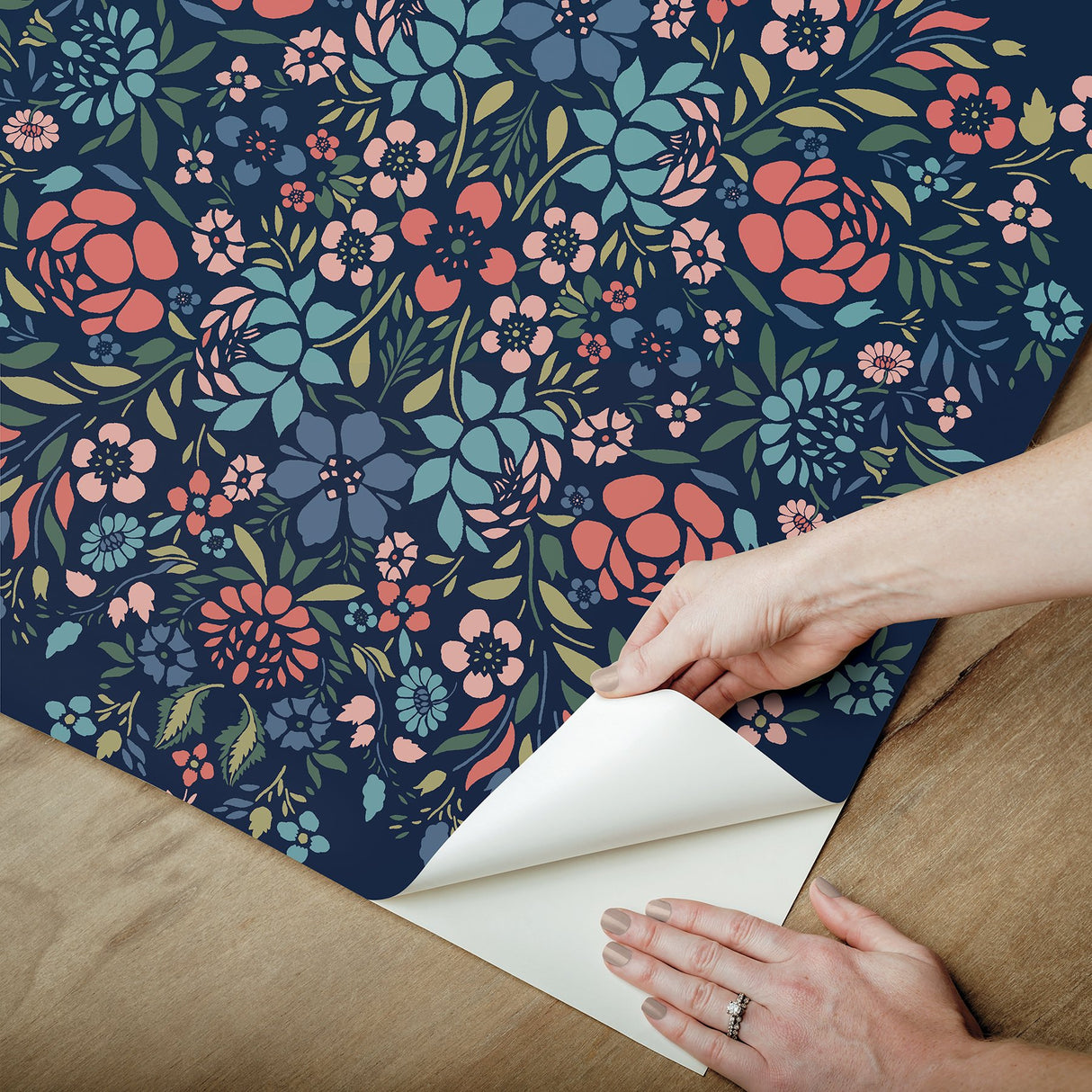 Medallion Floral Blue Peel & Stick Wallpaper in Vinyl Matte with Botanical Floral Medallion Pattern, Traditional Style - York RMK12587PLW