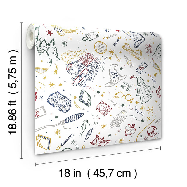 Harry Potter Magical Icons Blue Peel & Stick Wallpaper with Whimsical Novelty Graphics - York RMK12592RL