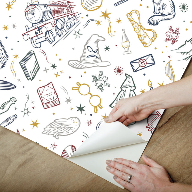 Harry Potter Magical Icons Blue Peel & Stick Wallpaper with Whimsical Novelty Graphics - York RMK12592RL