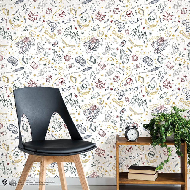 Harry Potter Magical Icons Blue Peel & Stick Wallpaper with Whimsical Novelty Graphics - York RMK12592RL