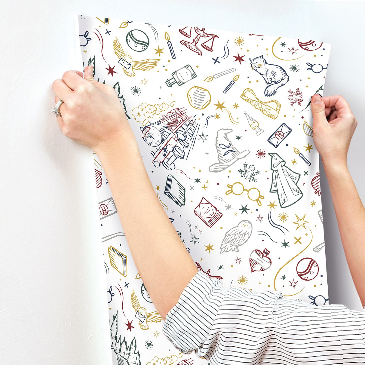 Harry Potter Magical Icons Blue Peel & Stick Wallpaper with Whimsical Novelty Graphics - York RMK12592RL