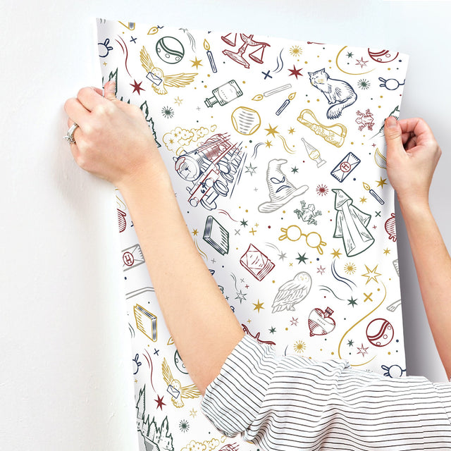 Harry Potter Magical Icons Blue Peel & Stick Wallpaper with Whimsical Novelty Graphics - York RMK12592RL