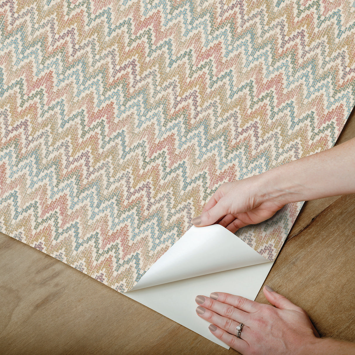 Waverly Heartbeat Pink/Teal Geometric Chevron Peel & Stick Wallpaper - York RMK12602PL