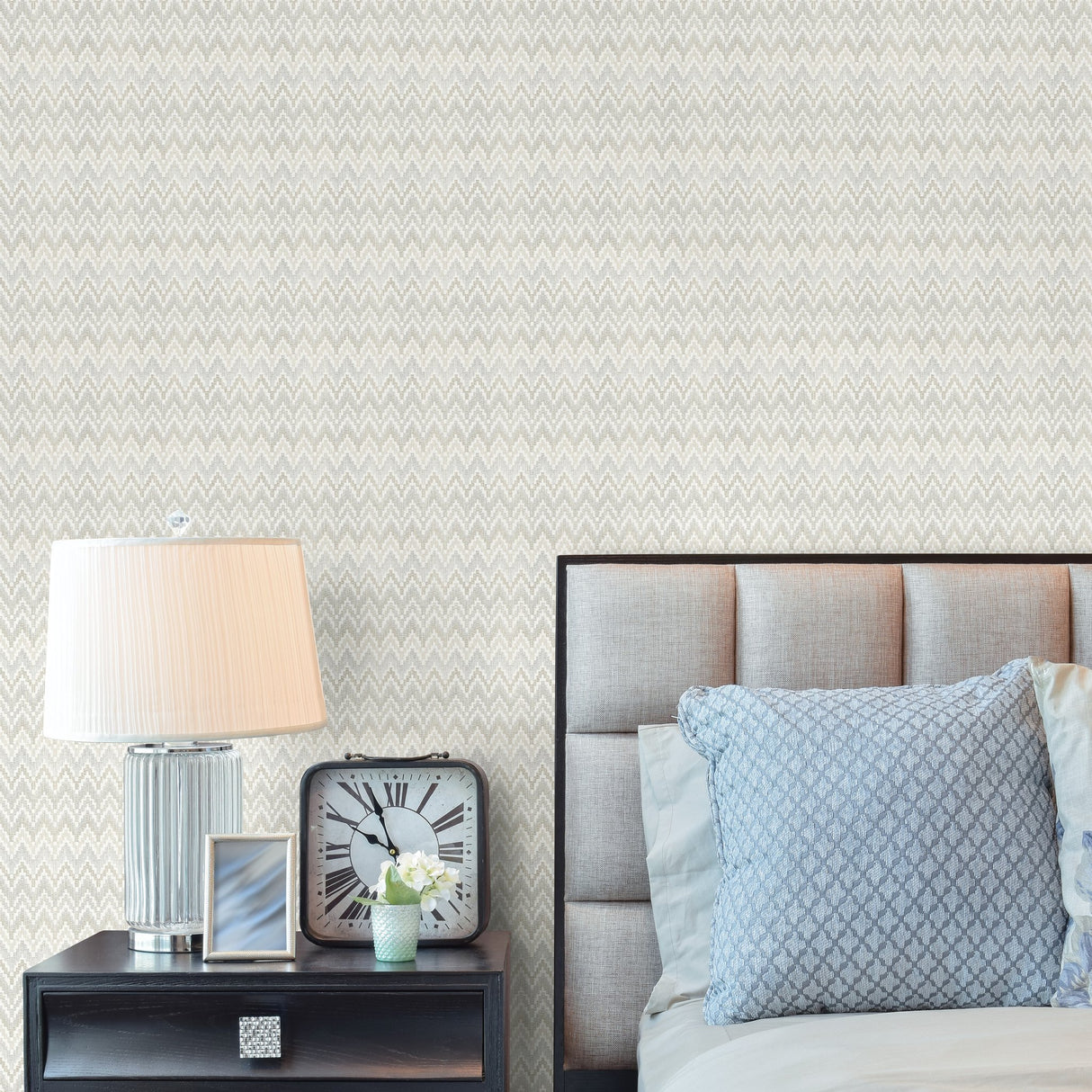 Waverly Heartbeat Neutral Peel & Stick Wallpaper with Geometric Chevron Pattern - York RMK12603PL