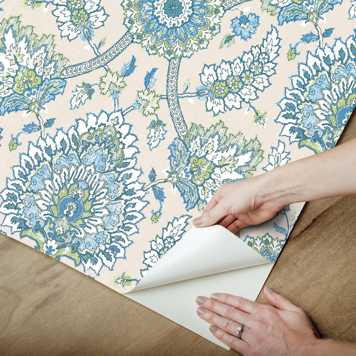 Waverly Clifton Hall Blue/Green Jacobean Floral Peel & Stick Wallpaper - RoomMates RMK12607PLW